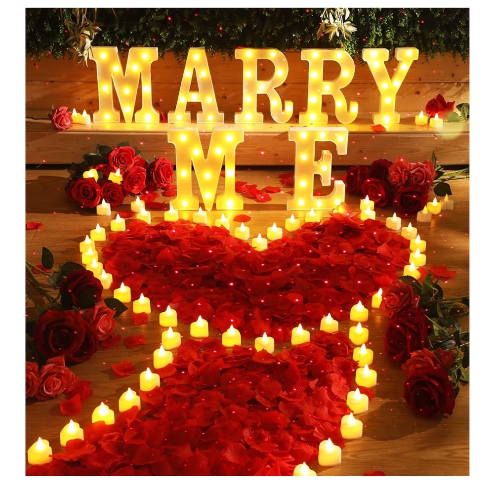 Marry Me LED Light Decoration Set with Rose Petals and Candles